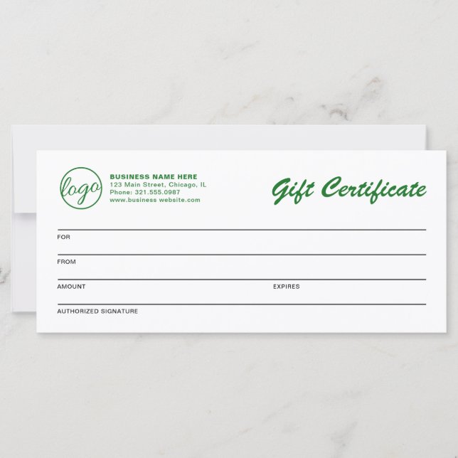 Professional Logo Green Business Gift Certificate (Front)