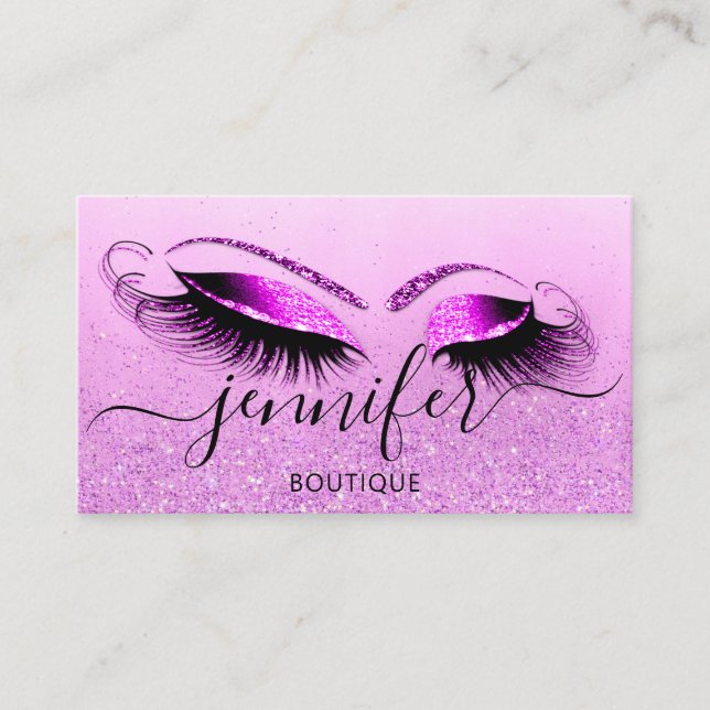 Professional Logo Makeup Artist Pink Glitter Business Card (Front)
