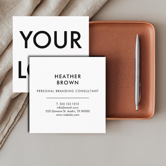 Professional Logo Minimal Modern White Square Business Card (Creator Uploaded)
