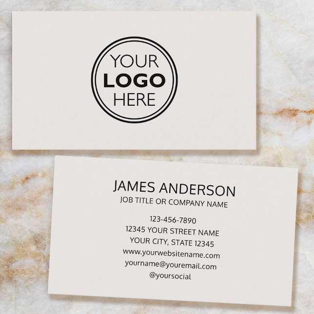 Professional Logo Minimalist Off-White Business Card (Creator Uploaded)