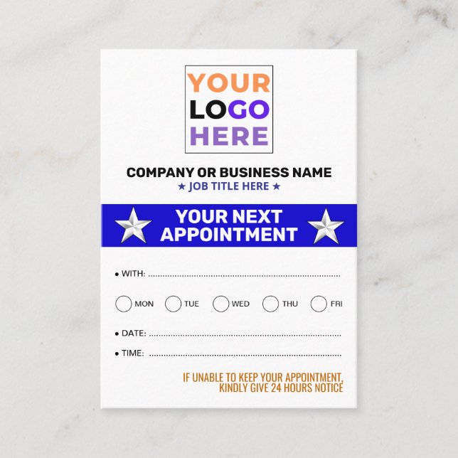 Professional Logo, Modern Bulk Appointment Cards (Front)