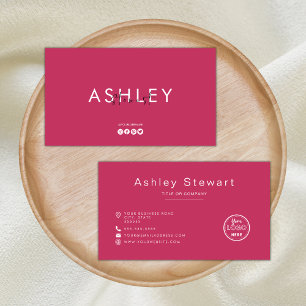 Professional Logo Modern Minimalist Hot Pink Business Card