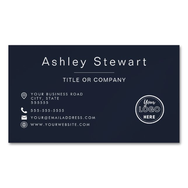 Professional Logo Modern Minimalist Navy Blue Magnetic Business Card (Front)