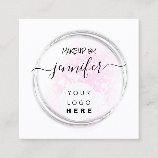Professional Logo Nails Beauty Hair White Pink Square Business Card (Front)