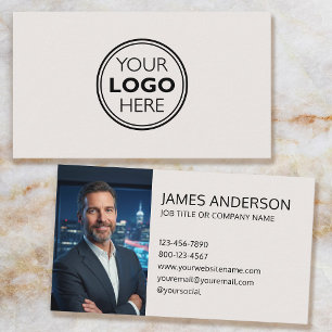 Professional Logo Photo Minimalist Off-White Business Card