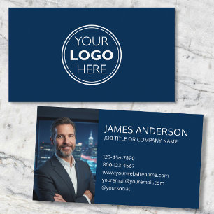 Professional Logo Profile Photo Minimalist Navy Business Card
