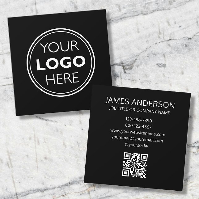 Professional Logo QR Code Minimalist Black Square Business Card (Creator Uploaded)
