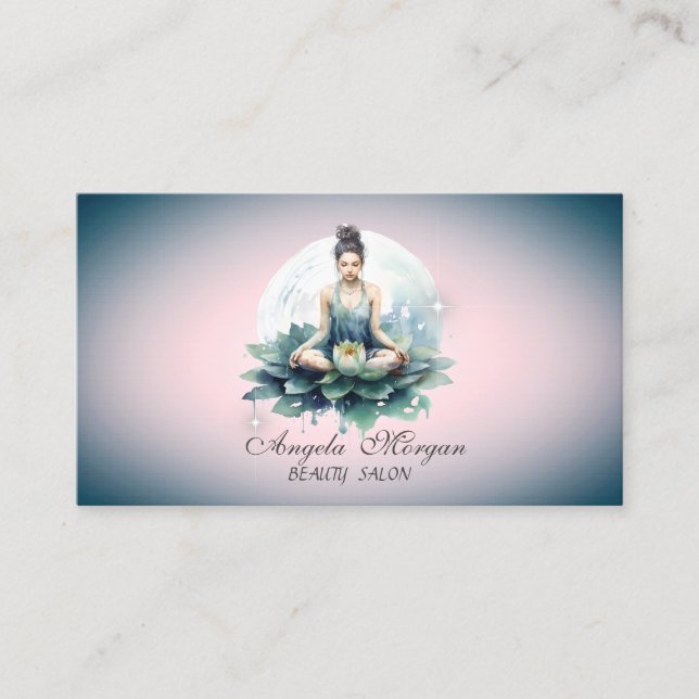 Professional Lotus Flower Yoga Girl Business Card (Front)