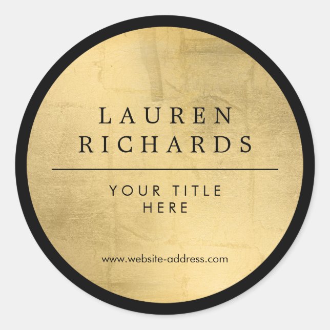 Professional Luxe Black and Faux Gold Classic Round Sticker (Front)