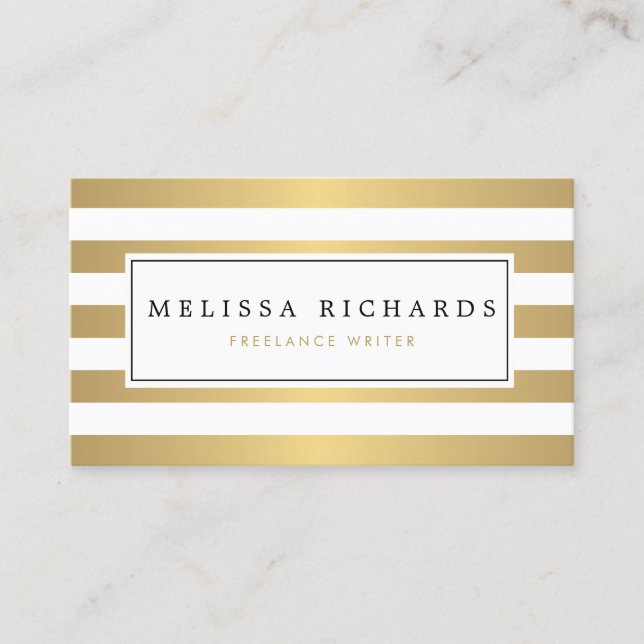 Professional Luxe Faux Gold Striped Business Card (Front)