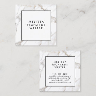 Professional Luxe Minimalist White Marble Square Business Card