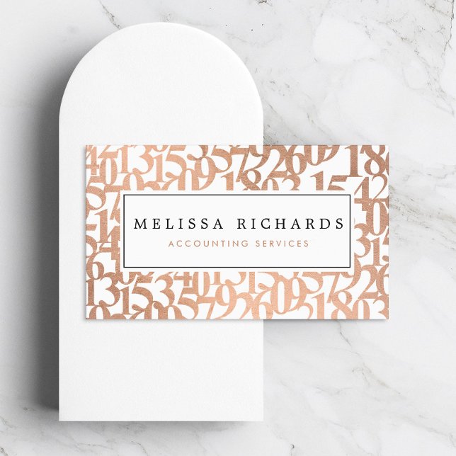 Professional Luxe Rose Gold Numbers Accountant Business Card (Creator Uploaded)