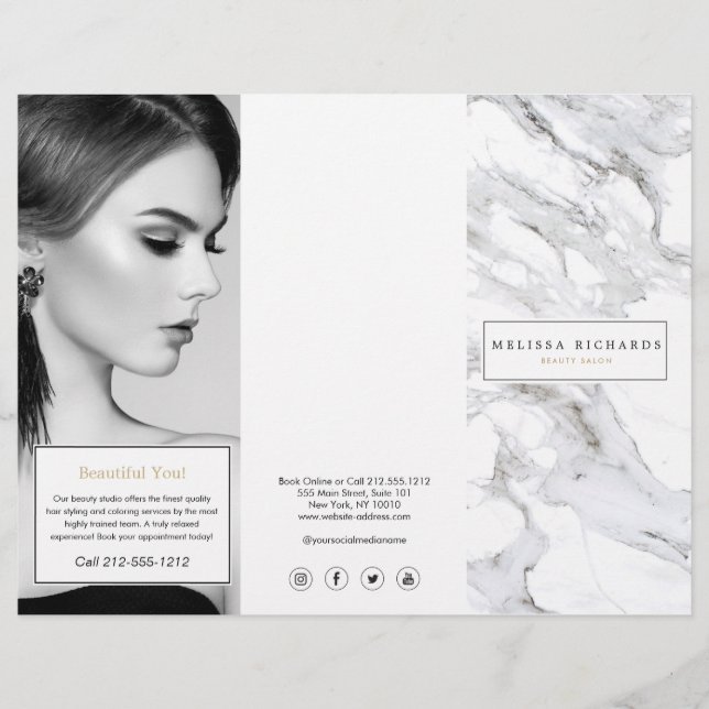 Professional Luxe White Marble Tri-Fold Brochure (Front)