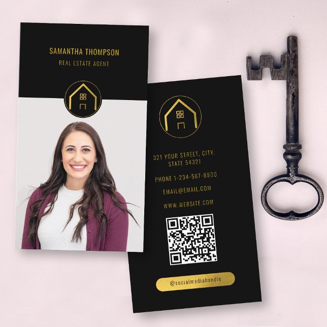Professional Luxury Black Gold Real Estate Photo Business Card (Professional Luxury Black Gold Real Estate Photo Business Card)