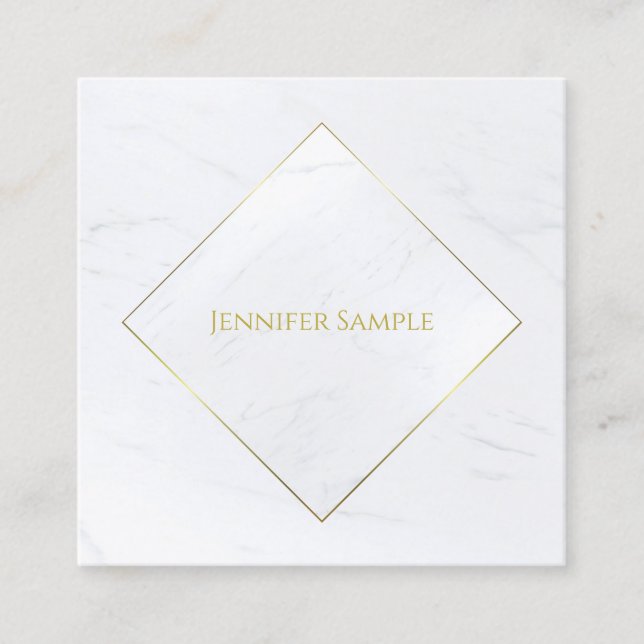 Professional Luxury Elegant White Marble Gold Text Square Business Card (Front)
