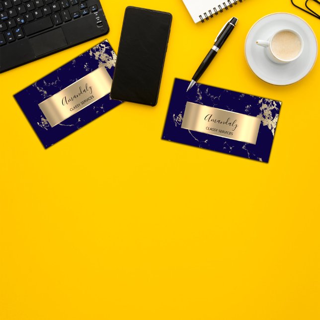 Professional Luxury Gold Abstract Marble Blue Navy Business Card (Creator Uploaded)