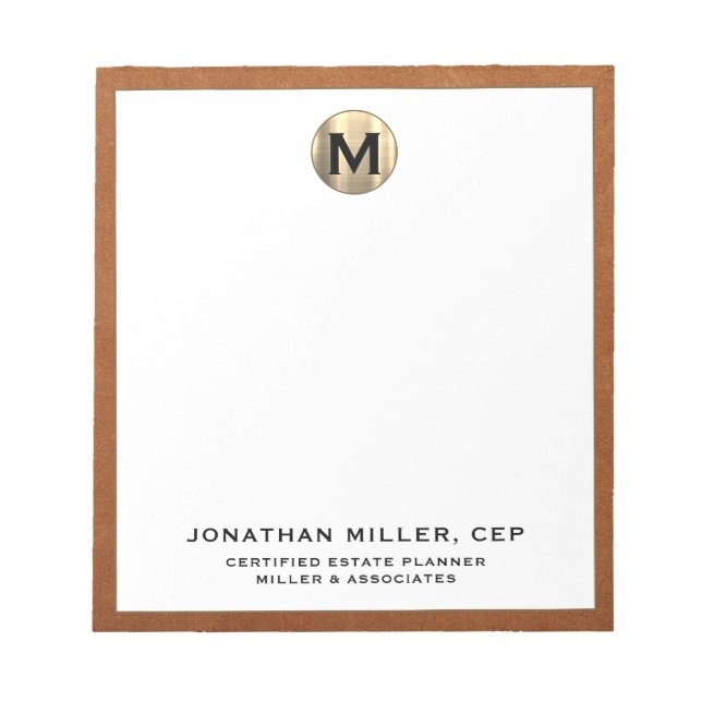 Professional Luxury Gold Initial Notepad (Front)