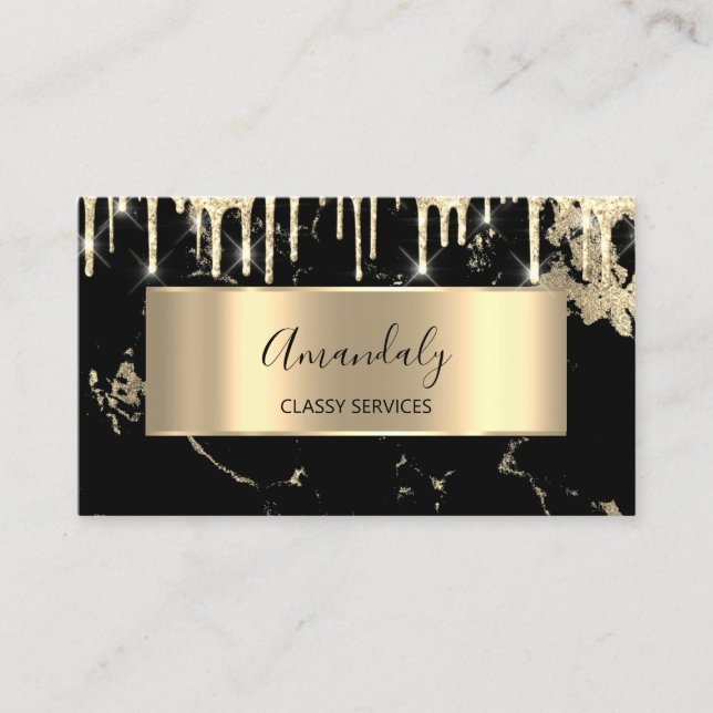 Professional Luxury Gold Royal Marble Black Drip Business Card (Front)