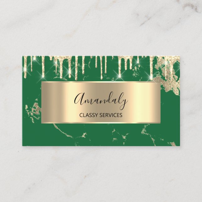 Professional Luxury Gold Royal Marble Green Business Card (Front)