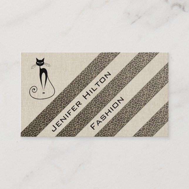Professional luxury texture leopard stripes cat business card (Front)