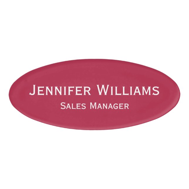 Professional Magenta Red Office Executive Magnetic Name Tag (Front)