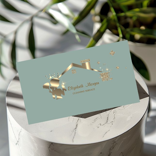 Professional Maid Cleaning House Mint Green Business Card (Creator Uploaded)