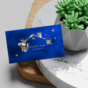Professional Maid Cleaning House Royal Blue Business Card