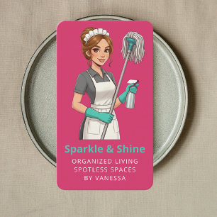 Professional Maid House Cleaning Housekeeping Pink Business Card