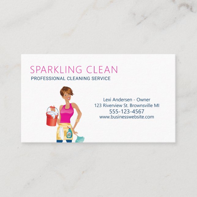 Professional Maid House Cleaning Service Business Card (Front)