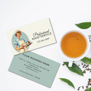 Professional Maid Housekeeping Service Retro Business Card