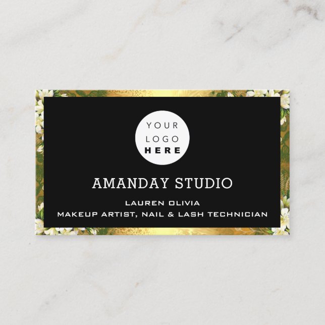 Professional Makeup Appointment Custom Gold Logo Business Card (Front)
