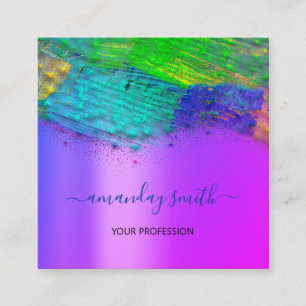 Professional Makeup Artist Abstract Artwork Pink Square Business Card