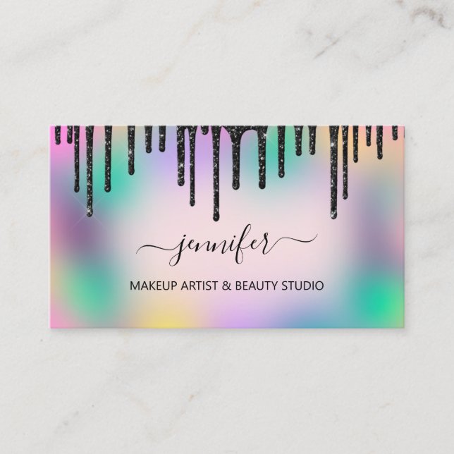 Professional Makeup Artist Black Drips Rose Purple Business Card (Front)