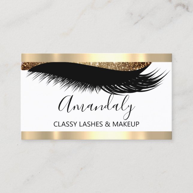 Professional Makeup Artist Eyelash Gold White VIP Business Card (Front)