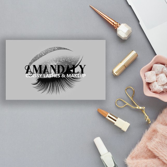 Professional Makeup Artist Eyelash QR LOGO Silver Business Card (Makeup Artist Eyelash Extensions QR LOGO Silver Business Card)