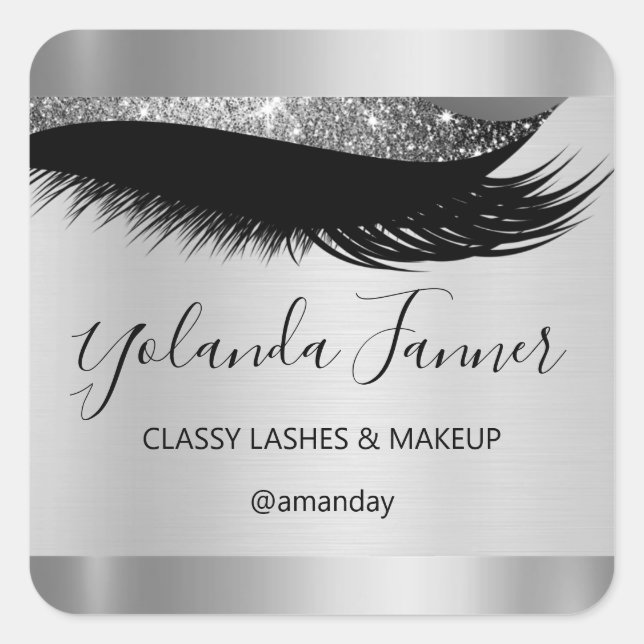 Professional Makeup Artist Eyelash Unique Silver Square Sticker (Front)