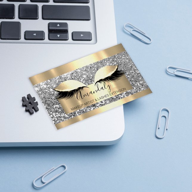 Professional Makeup Artist Lash Event Grey Gold Business Card (Professional Makeup Artist Lash Event Gray Gold Business Card)