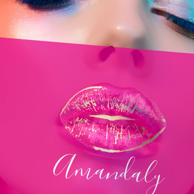 Professional Makeup Artist Lips Pink Gold White Business Card (Professional Makeup Artist Lips Pink Gold White Business Card)
