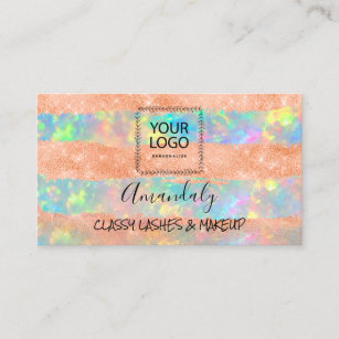 Professional Makeup Artist Logo Holograph Coral Business Card
