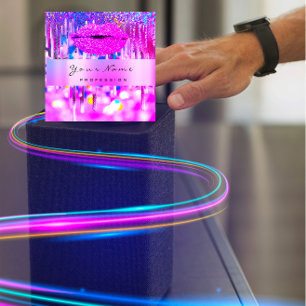 Professional Makeup Artist Logo Lip Holograph Drip Square Business Card