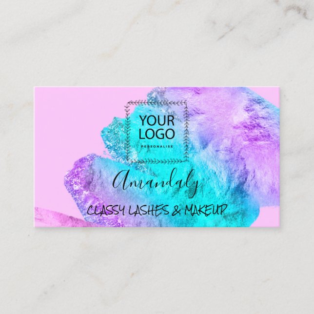 Professional Makeup Artist Logo Paint PurplePink Business Card (Front)