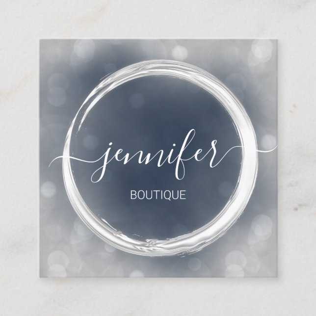 Professional Makeup Artist Navy  Logo Silver Grey Square Business Card (Front)