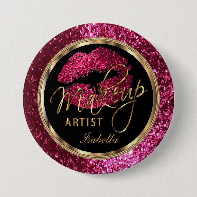 Professional Makeup Artist Pink, Black and Gold 7.5 Cm Round Badge (Front)