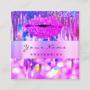 Professional Makeup Artist Pink Lip Holograph Drip Square Business Card