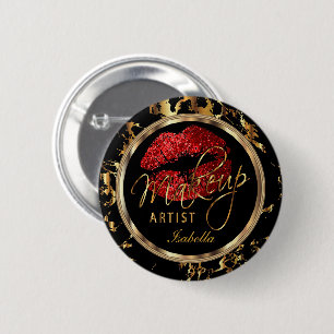 Professional Makeup Artist - Red, Black and Marble 6 Cm Round Badge