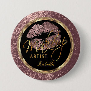 Professional Makeup Artist Rose, Black and Gold 7.5 Cm Round Badge