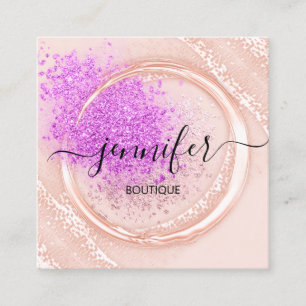 Professional Makeup Artist Rose Glitter Logo Square Business Card
