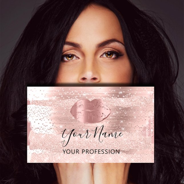 Professional Makeup Artist Rose Kiss Lips Strokes Business Card (Professional Makeup Artist Rose Kiss Lips Strokes Business Card)