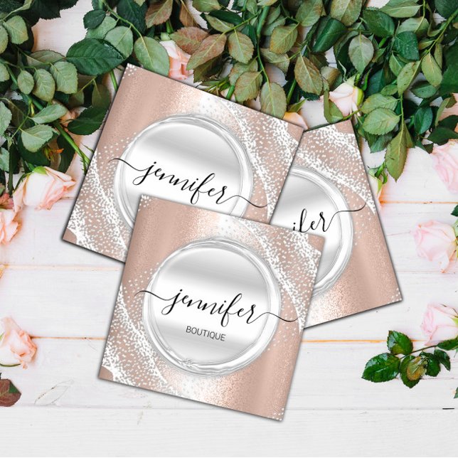 Professional Makeup Artist Rose Silver Grey Logo Square Business Card (Creator Uploaded)