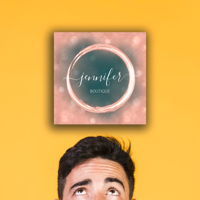 Professional Makeup Artist Rose Teal  Logo Square Business Card (Professional Makeup Artist Rose Teal Logo Square Business Card)